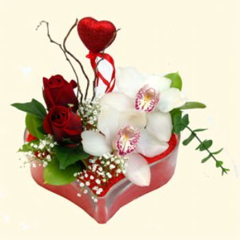  Artvin hediye sevgilime hediye iek  1 kandil orkide 5 adet kirmizi gl mika kalp