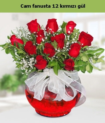 Cam içerisinde 12 adet kırmızı gül  Artvin internetten çiçek satışı 